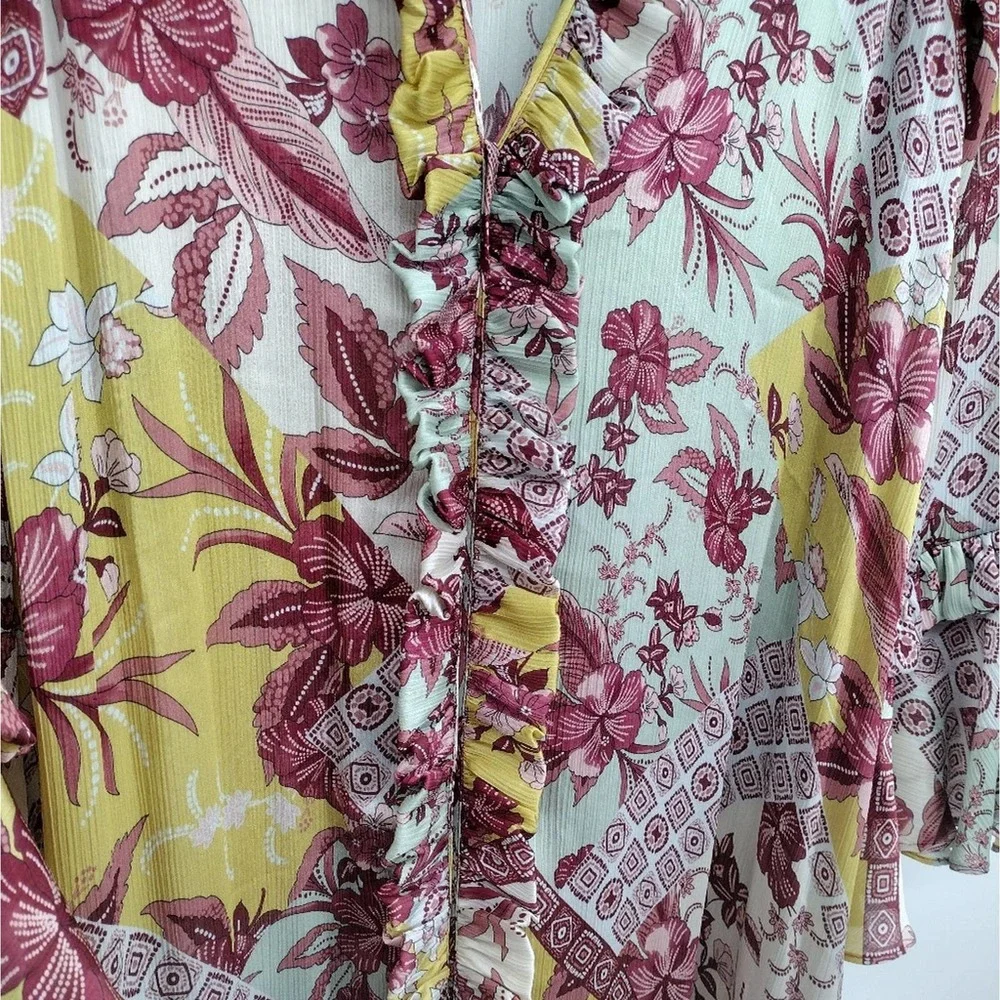 Alexis Floral Wiera Printed Ruffle Midi Dress in Berry Pink Paisley Size Large - Picture 9 of 12